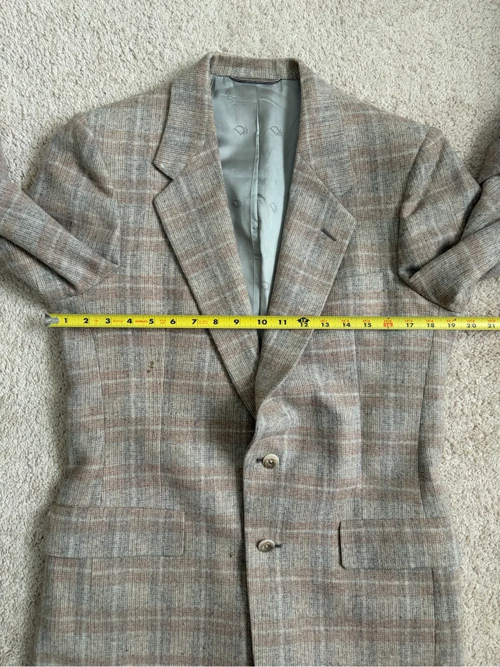 Christian Dior Monsieur Vintage Beige Plaid Men's Blazer Size 40 or 42 R Flaw